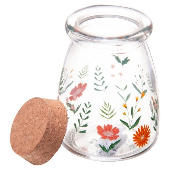 Pote 255ml Redondo De Vidro Com Tampa De Rolha Flora
